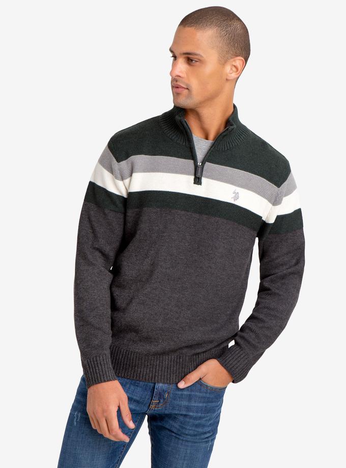 USPA 1/4 ZIP STRIPED SWEATER For Sale