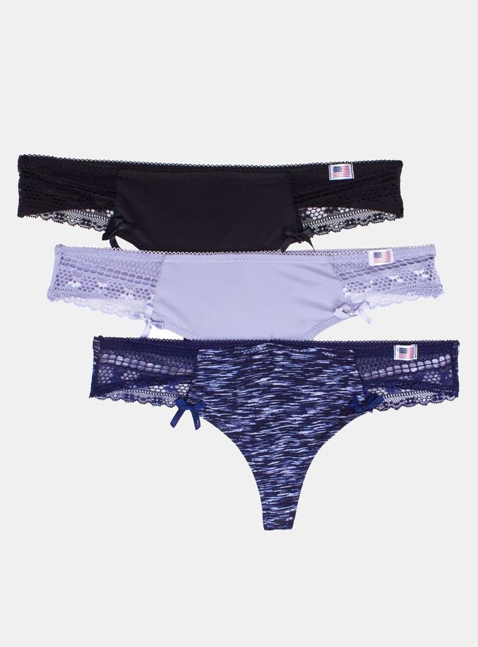 USPA 3 Pack Micro Lace Trim Thong Best Seller