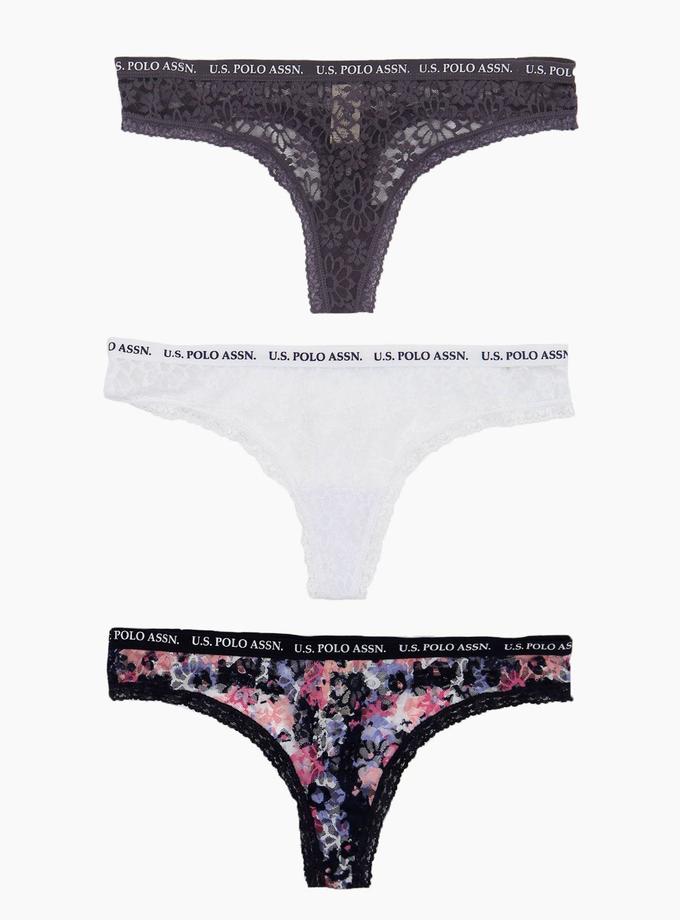 USPA 3 Pack Printed Lace Thong Best Seller