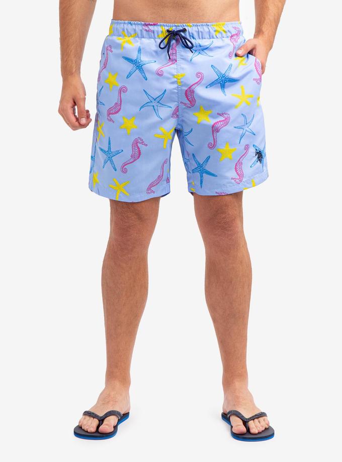 USPA 7" SEAHORSE AND STARFISH PRINT SWIM TRUNKS New Arrival