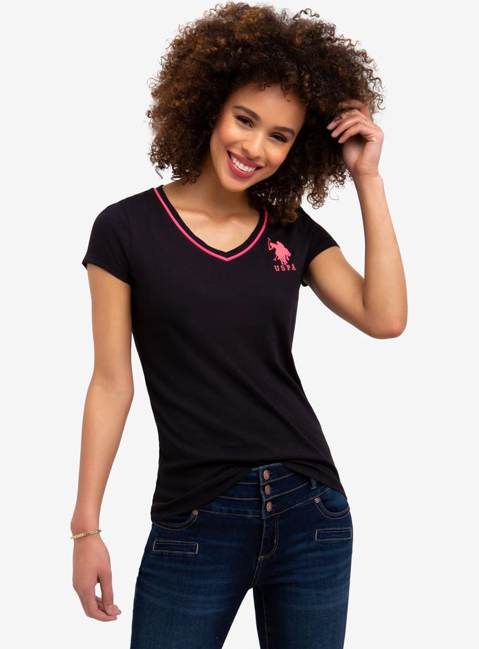 USPA BIG LOGO NEON V-NECK TIPPED T-SHIRT High Quality