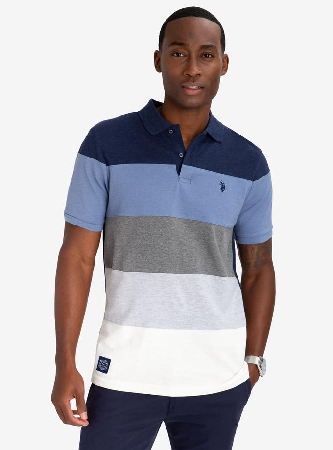 USPA BLACK MALLET CLASSIC FIT COLORBLOCK POLO SHIRT For Sale