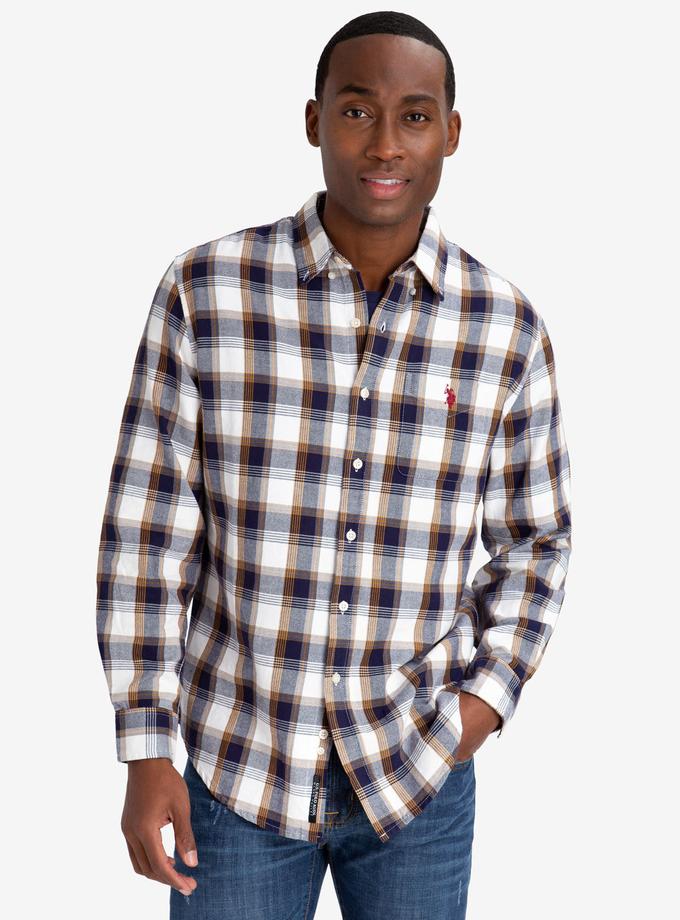 USPA BLACK MALLET CLASSIC FIT HEATHER PLAID OXFORD SHIRT High Quality