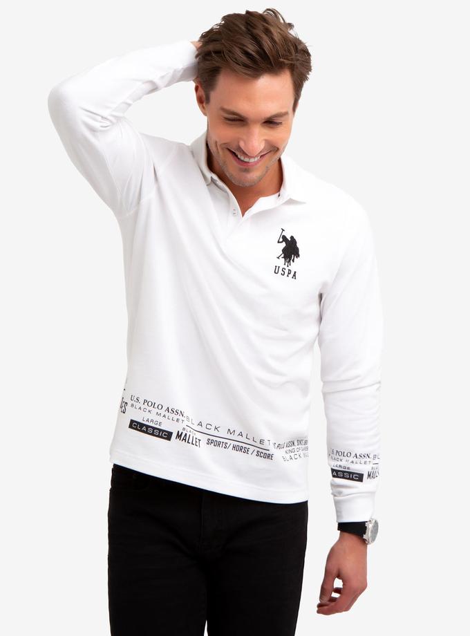 USPA BLACK MALLET LOGO PRINT LONG SLEEVE POLO SHIRT For Sale