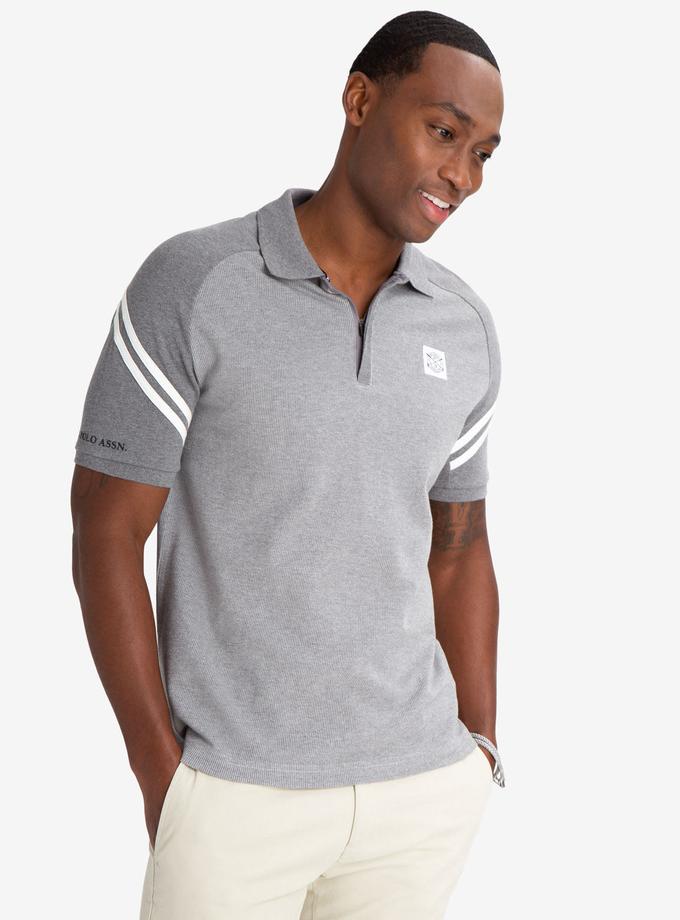 USPA BLACK MALLET SLIM FIT JACQUARD ZIPPER POLO SHIRT High Quality