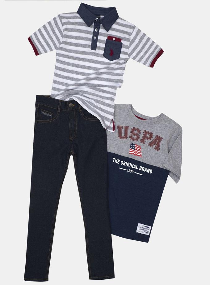 USPA BOYS 3 PIECE POLO SHIRT, TEE & DENIM PANT SET Best Seller