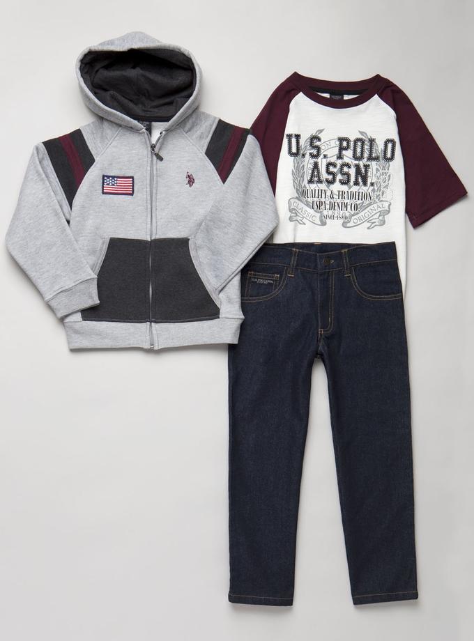 USPA BOYS 3 PIECE SET - FLEECE, TEE & JEANS On Sale