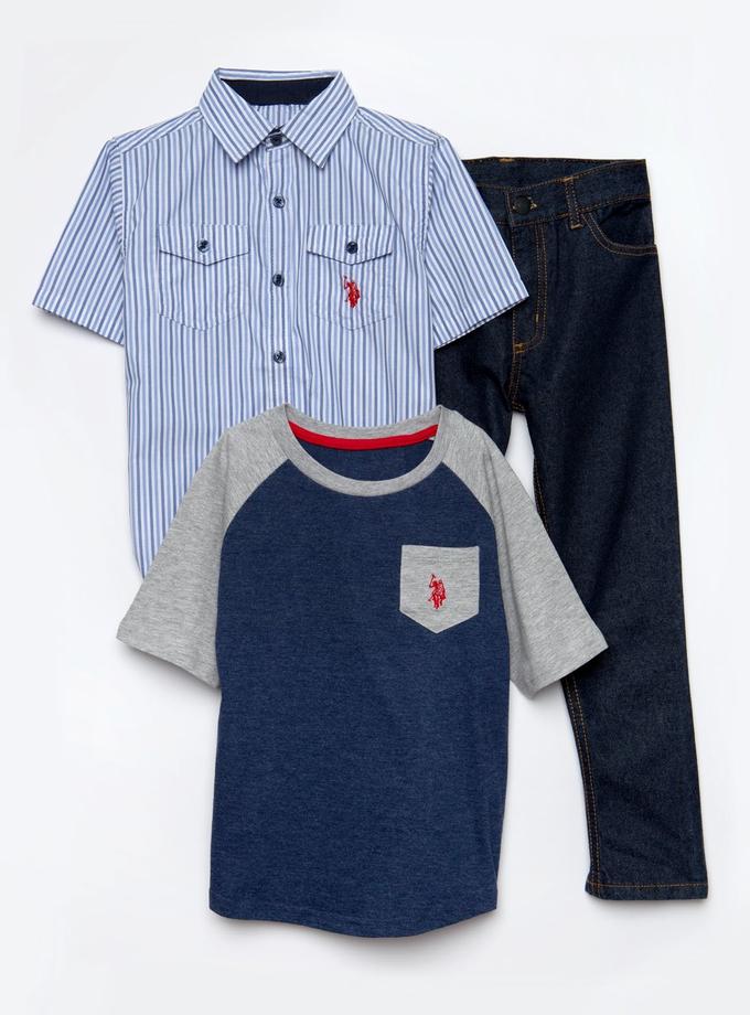 USPA BOYS 3 PIECE SET - SHIRT, TEE & JEANS Same Day Delivery