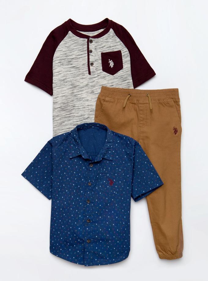 USPA BOYS 3 PIECE SET - SHIRT, TEE & JOGGERS New Arrival