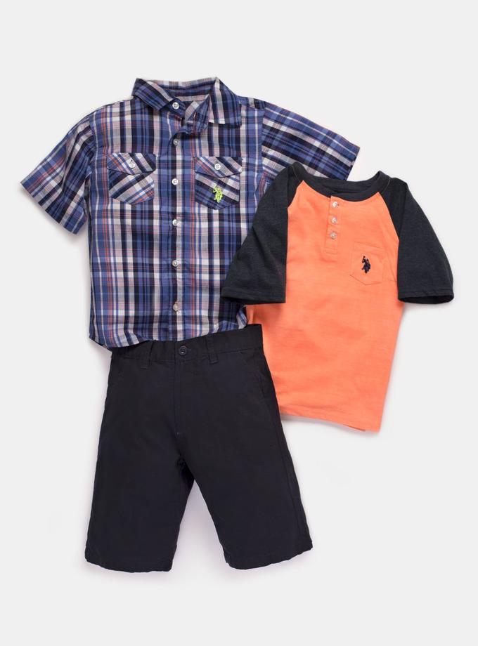 USPA BOYS 3 PIECE SET - SHIRT, TEE & SHORTS Best Seller