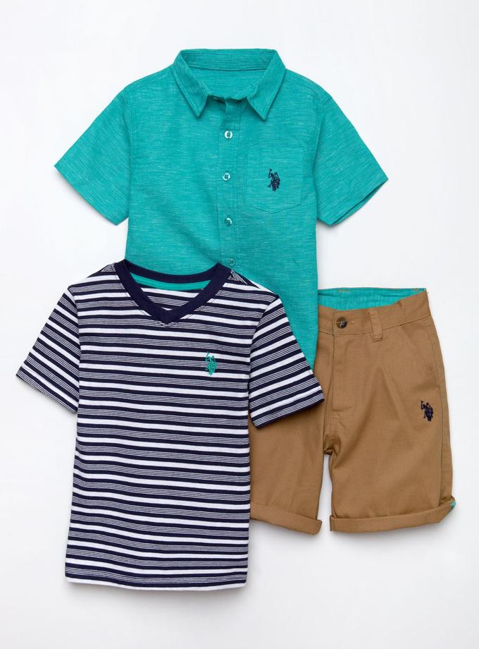 USPA BOYS 3 PIECE SET - SHIRT, TEE & SHORTS For Sale