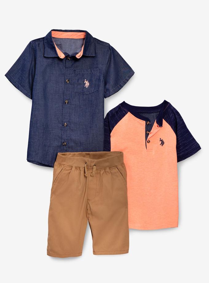 USPA BOYS 3 PIECE SET - SHIRT, TEE & SHORTS Free shipping