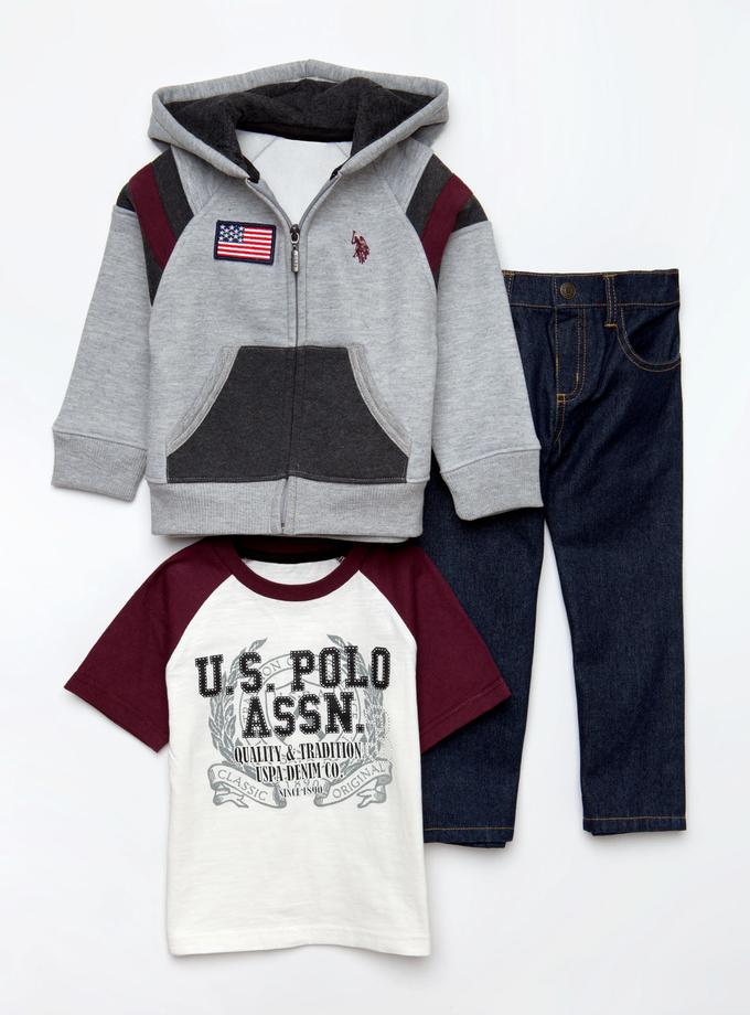 USPA BOYS 3 PIECE SET - TEE, FLEECE & JEANS Same Day Delivery