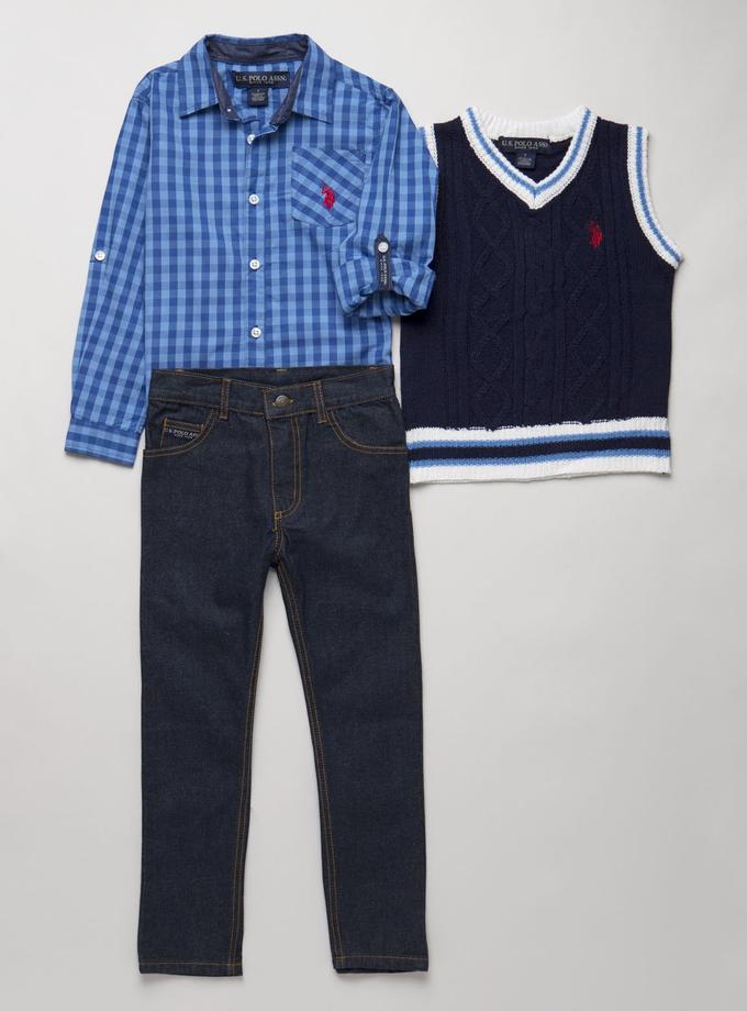 USPA BOYS 3 PIECE SET: VEST, SHIRT & JEANS For Sale