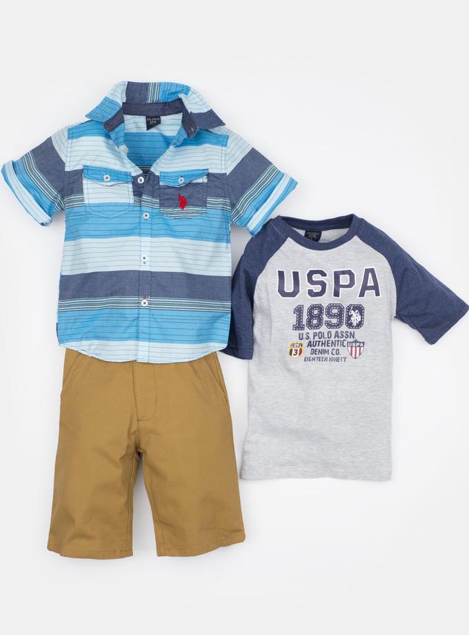 USPA Boys 3 Piece Set - Woven Shirt, Tee & Shorts Best Price