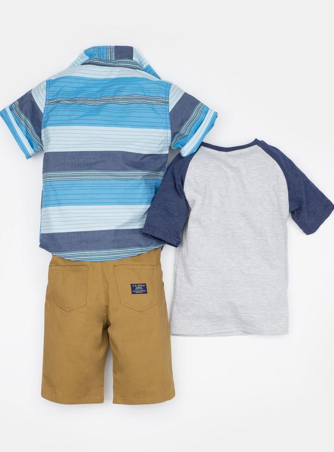 USPA Boys 3 Piece Set - Woven Shirt, Tee & Shorts Best Price