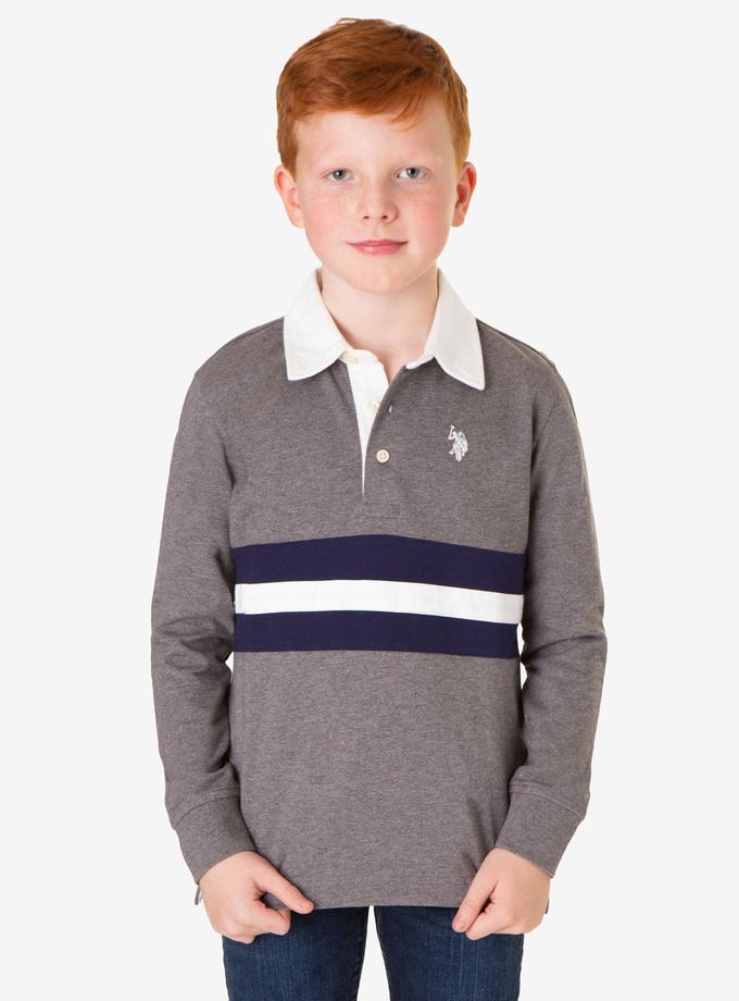 USPA BOYS LONG SLEEVE PIECED STRIPE POLO SHIRT On Sale