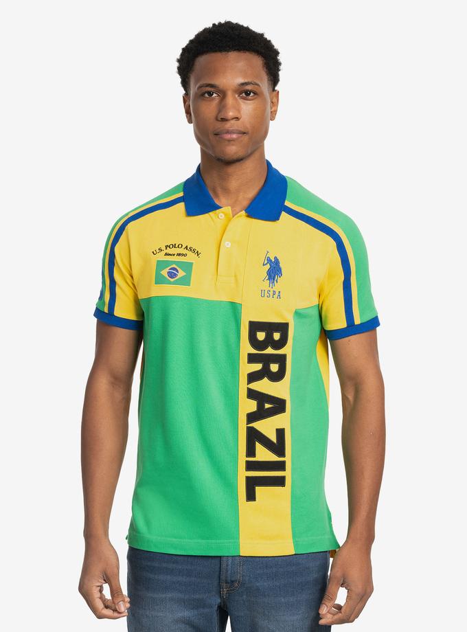 USPA BRAZIL VERTICAL COLOR BLOCK PIQUE POLO SHIRT For Sale