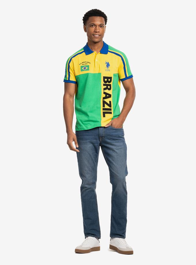 USPA BRAZIL VERTICAL COLOR BLOCK PIQUE POLO SHIRT For Sale