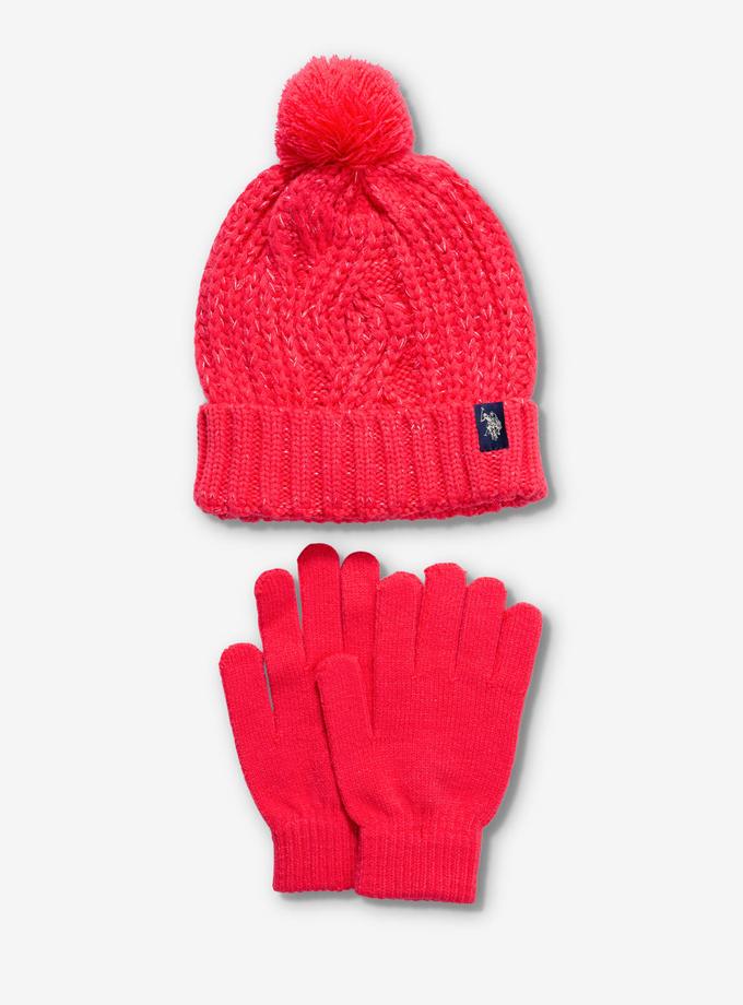 USPA CABLE KNIT BEANIE AND GLOVE SET Same Day Delivery