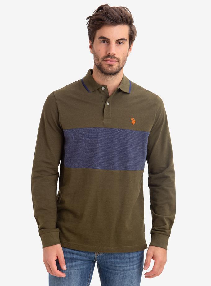 USPA CHEST COLORBLOCK LONG SLEEVE POLO SHIRT High Quality