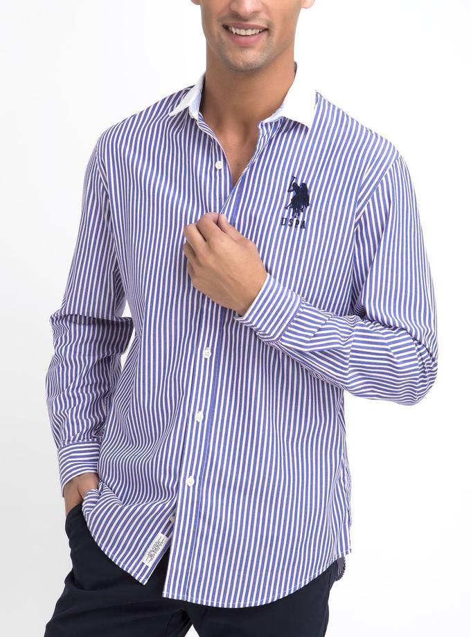 USPA CLASSIC FIT STRIPE SHIRT IN POPLIN For Sale