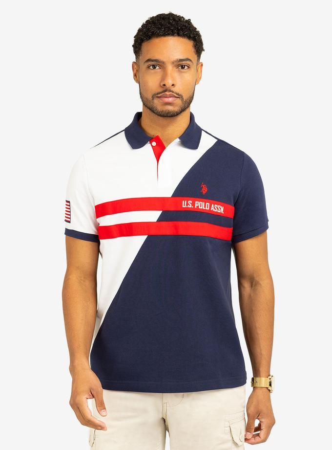 USPA COLOR BLOCK CHEST STRIPE PIQUE POLO SHIRT Best Buy