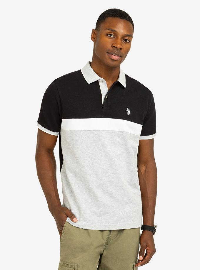 USPA COLOR BLOCK OTTOMAN TEXTURE KNIT POLO SHIRT For Sale