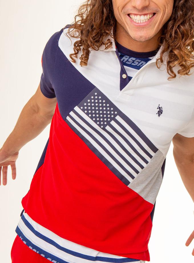 USPA COLORBLOCK FLAG GRAPHIC PIQUE POLO SHIRT New Arrival