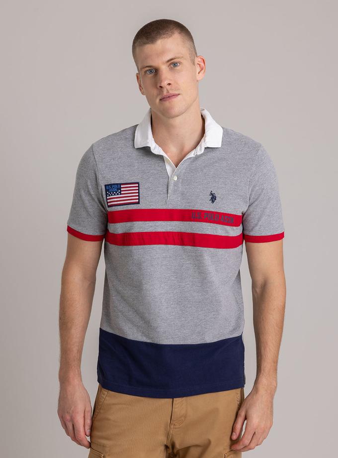 USPA COLORBLOCK PIQUE POLO SHIRT WITH TWILL COLLAR For Sale