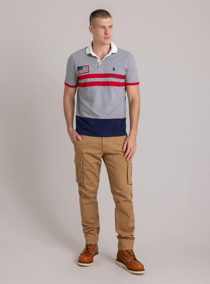 USPA COLORBLOCK PIQUE POLO SHIRT WITH TWILL COLLAR For Sale