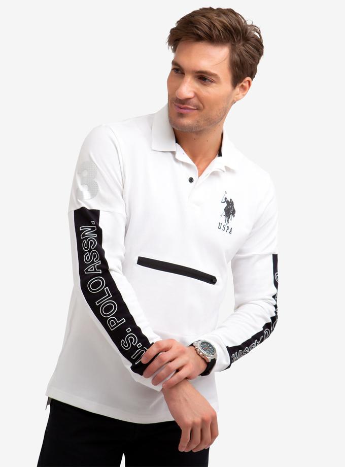 USPA COLORBLOCK ZIP POCKET LONG SLEEVE STRETCH POLO SHIRT On Sale