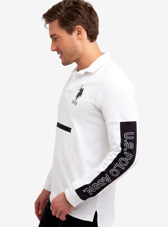 USPA COLORBLOCK ZIP POCKET LONG SLEEVE STRETCH POLO SHIRT On Sale