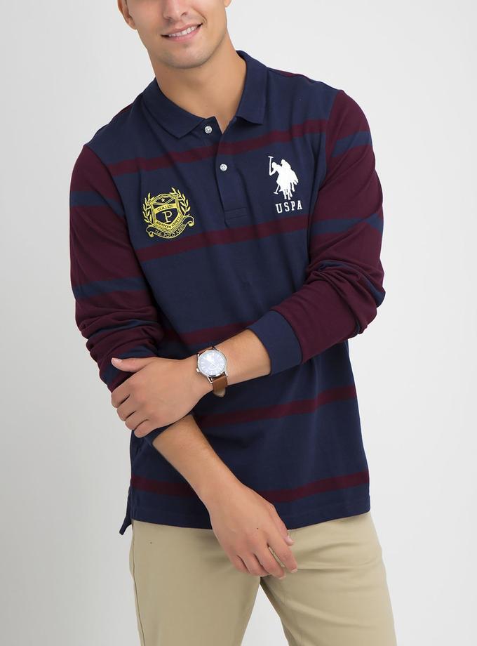 USPA Contrast stripe long sleeve polo shirt For Sale