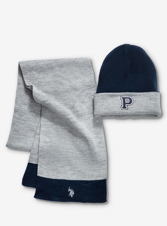 USPA CUFF KNIT REVERSIBLE BEANIE AND SCARF SET For Sale