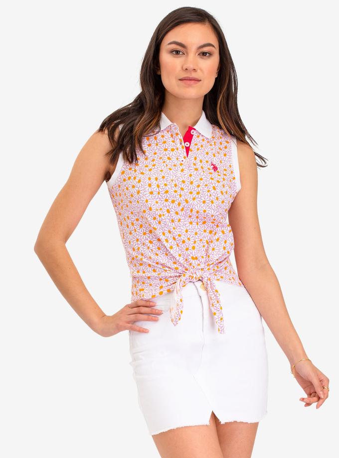 USPA DAISY PRINT TIE FRONT POLO SHIRT New Arrival