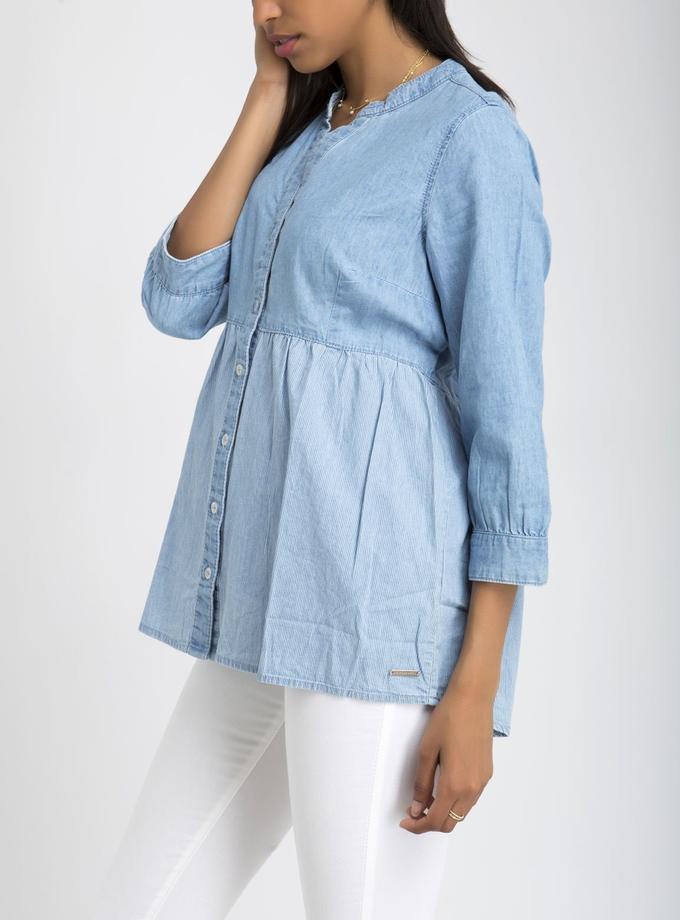 USPA DENIM COLORBLOCK PEPLUM SHIRT Best Seller