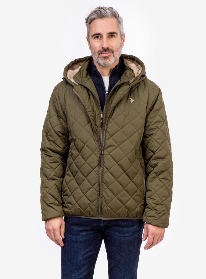 USPA DIAMOND QUILTED HOODED JACKET WITH SHERPA Same Day Delivery