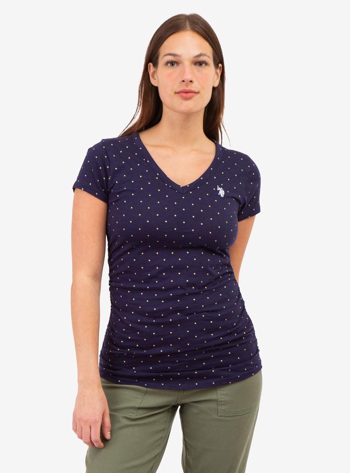 USPA DOT PRINT RUCHED SIDE V-NECK T-SHIRT Same Day Delivery