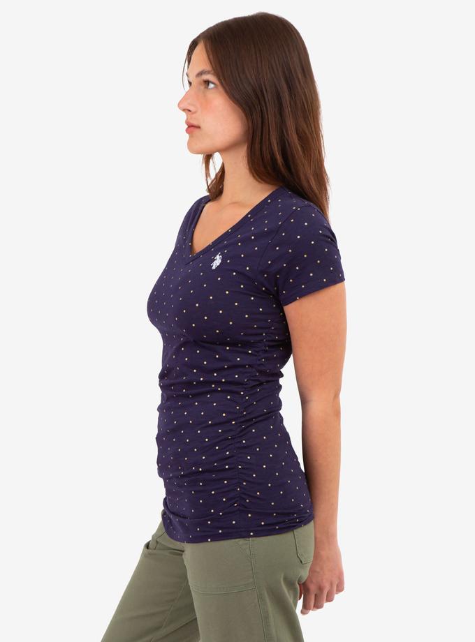 USPA DOT PRINT RUCHED SIDE V-NECK T-SHIRT Same Day Delivery