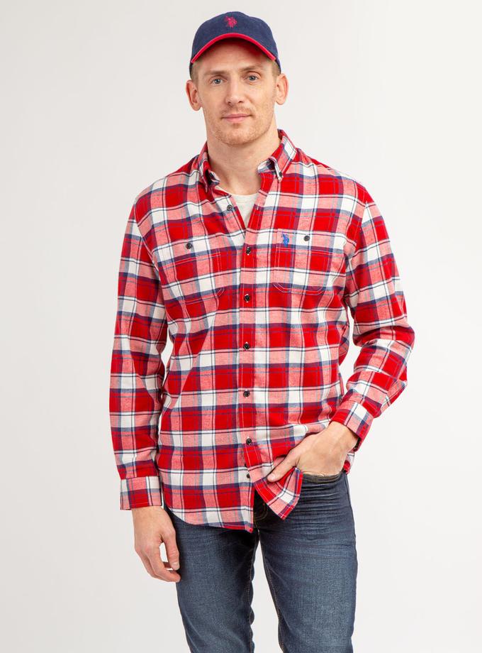 USPA DOUBLE CHEST POCKET LONG SLEEVE PLAID SHIRT Best Buy