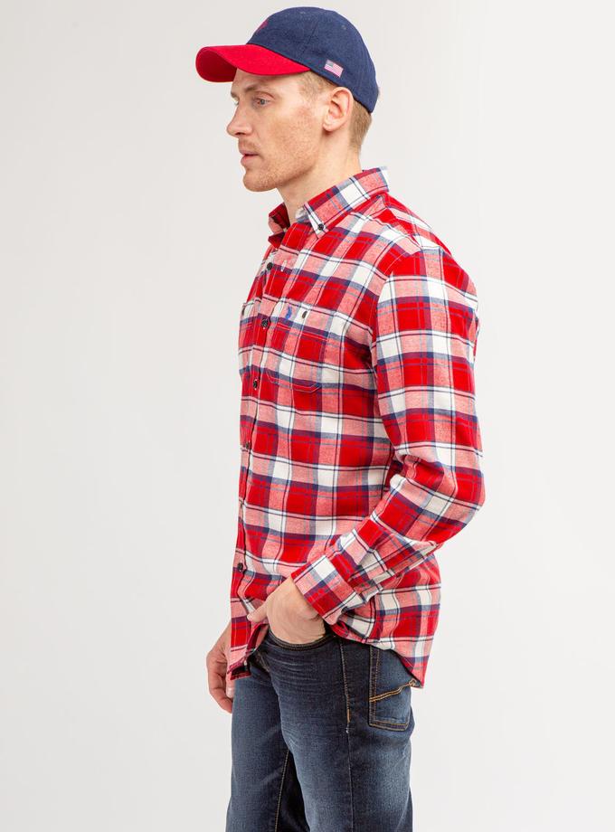 USPA DOUBLE CHEST POCKET LONG SLEEVE PLAID SHIRT Best Buy