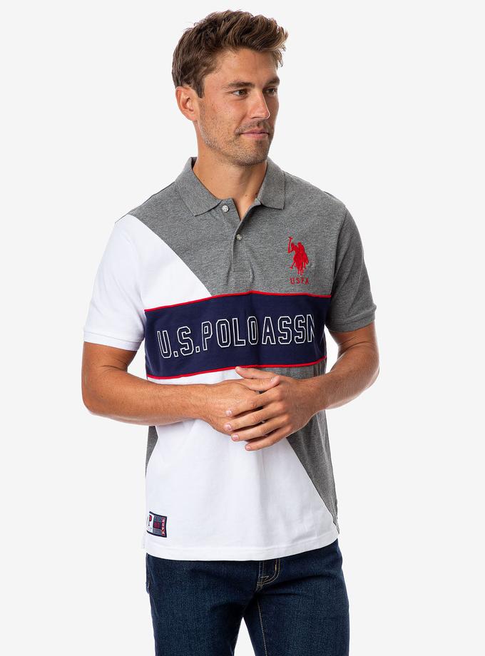 USPA EMBOSSED CHEST LOGO DIAGONAL COLORBLOCK POLO SHIRT Best Buy