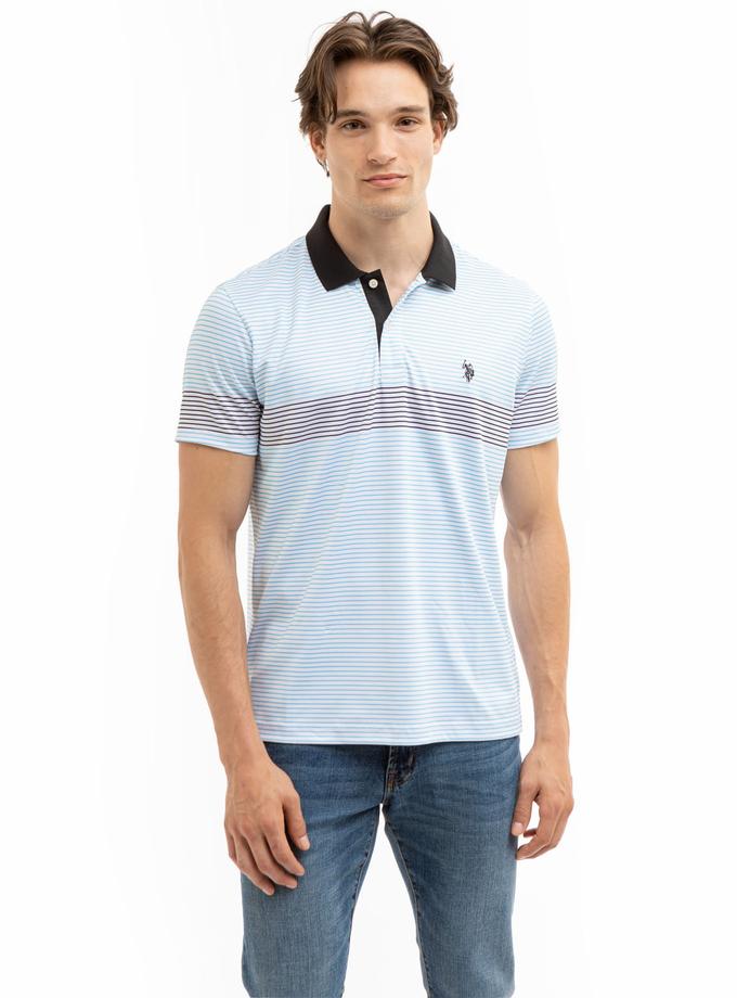 USPA ENGINEERED PRINTED STRIPE PERFORMANCE POLO SHIRT Same Day Delivery