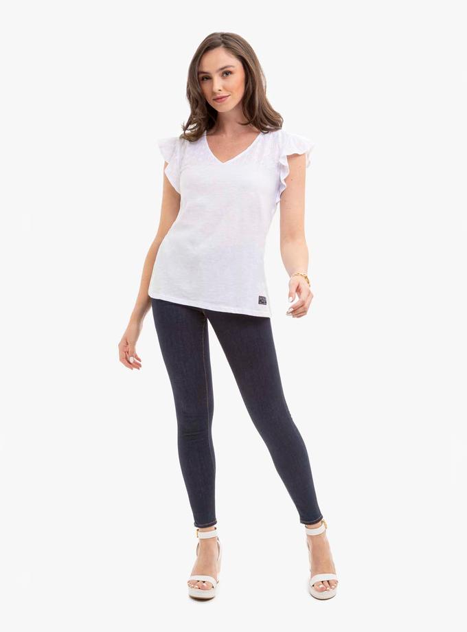 USPA EYELET YOKE FLUTTER SLEEVE TOP Same Day Delivery