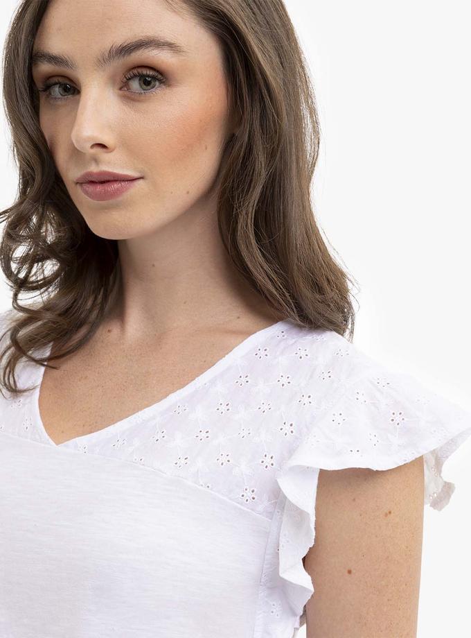 USPA EYELET YOKE FLUTTER SLEEVE TOP Same Day Delivery