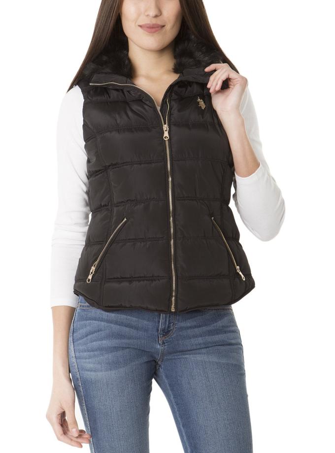 USPA FAUX FUR COLLAR SHIRTTAIL VEST On Sale