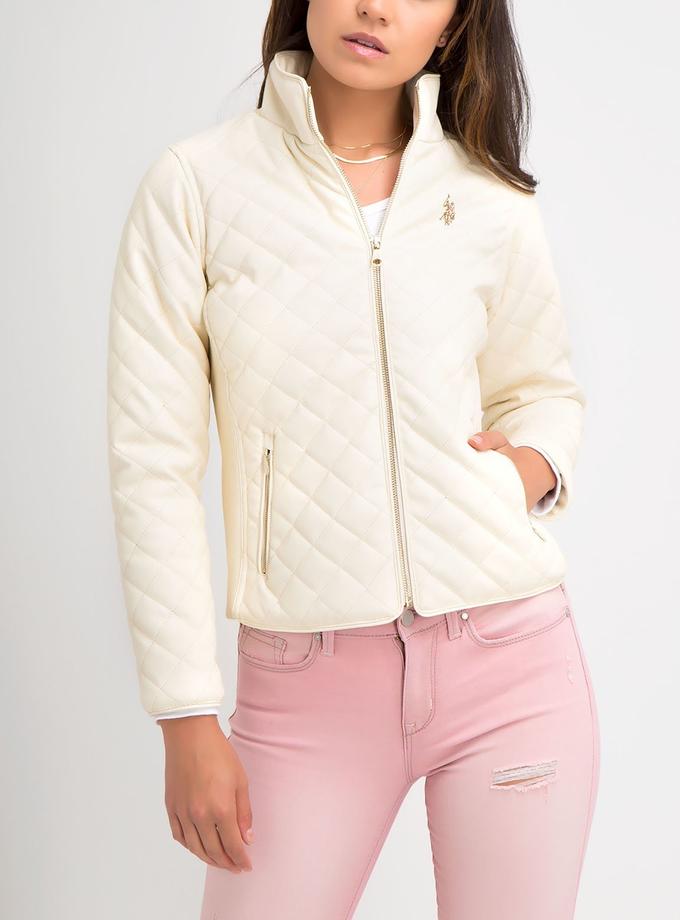 USPA FAUX LEATHER QUILTED SIDE KNIT JACKET Best Buy