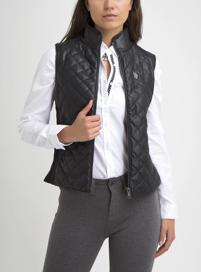 USPA FAUX LEATHER QUILTED SIDE KNIT VEST High Quality