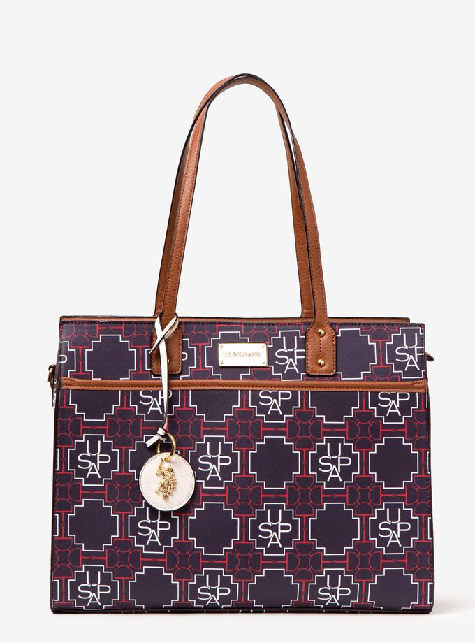 USPA GEOMETRIC PRINT TOTE BAG WITH CROSSBODY STRAP Same Day Delivery